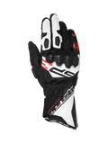 Alpinestars Guanti SP-3, guanti da moto racing a polsino lungo da uomo, in pelle nera, bianca e rossa, dotati di protezione nocche rigida e chiusura doppia, certificati CE