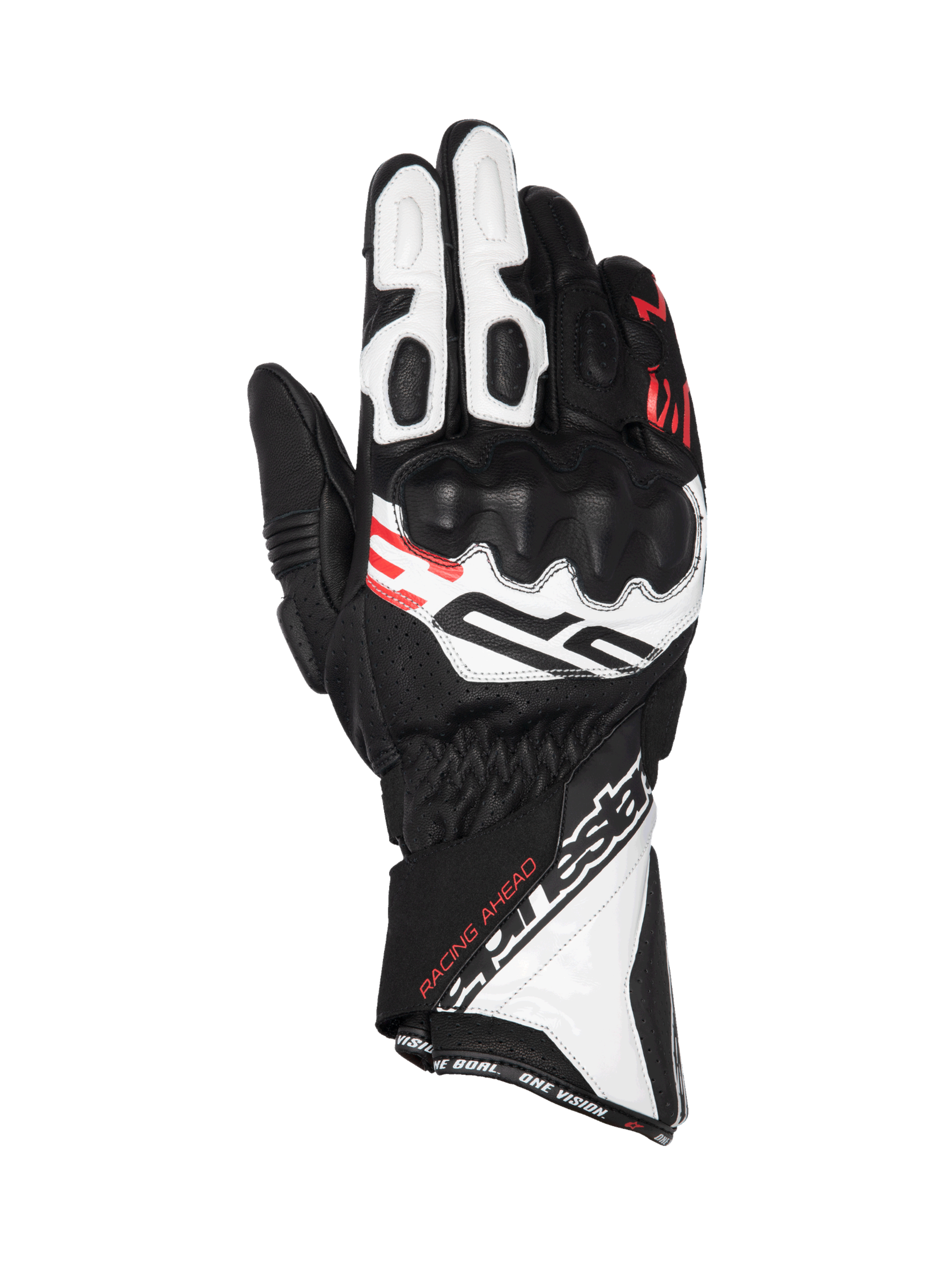 Alpinestars Guanti SP-3, guanti da moto racing a polsino lungo da uomo, in pelle nera, bianca e rossa, dotati di protezione nocche rigida e chiusura doppia, certificati CE