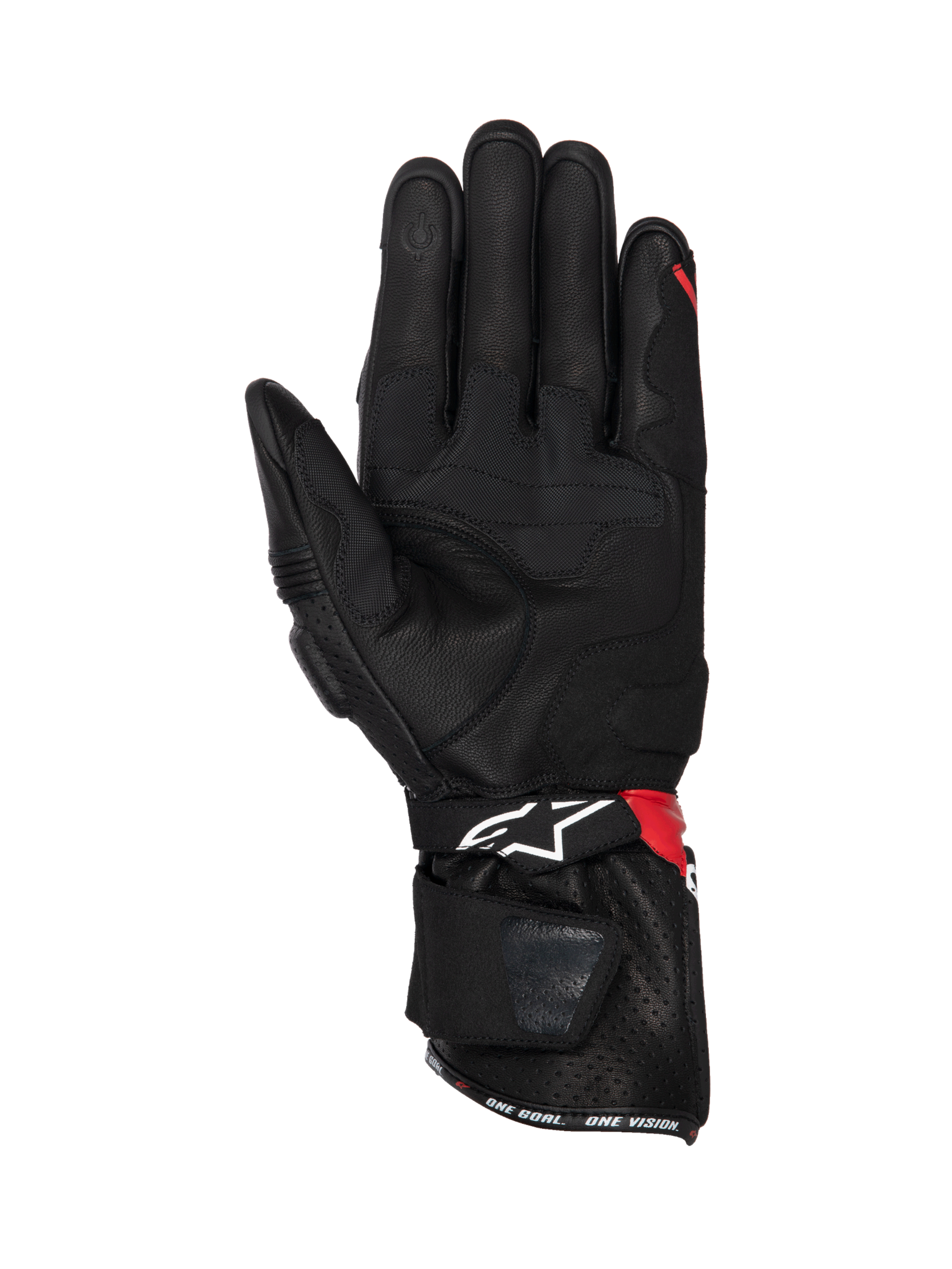 Alpinestars Guanti SP-3, guanti da moto racing da uomo, neri con dettagli rossi e bianchi, in pelle con polsino lungo, inserti grip sul palmo e chiusura regolabile