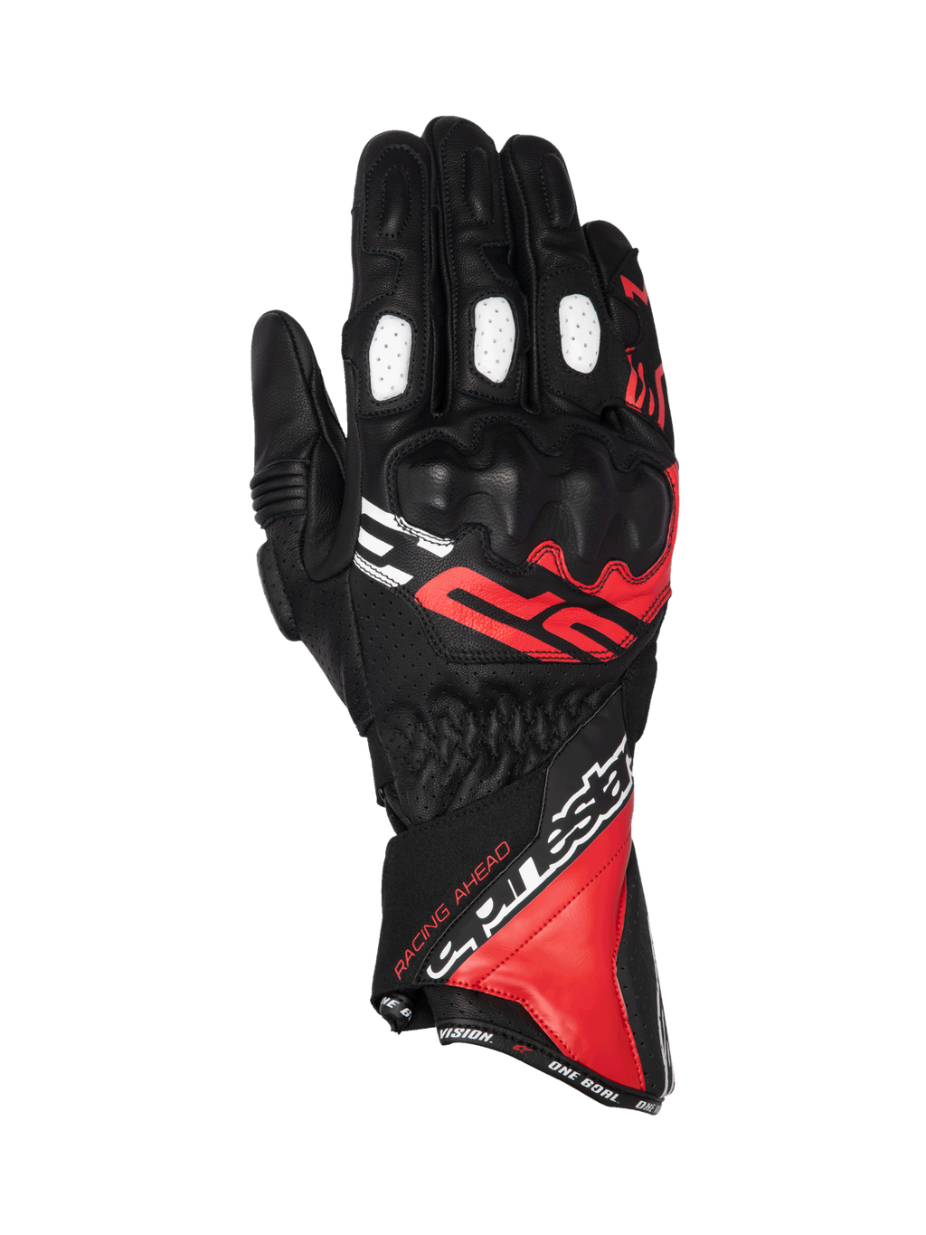 Alpinestars guanti SP-3, guanti da moto racing da uomo in pelle, nero, rosso e bianco, con protezione nocche certificata CE.