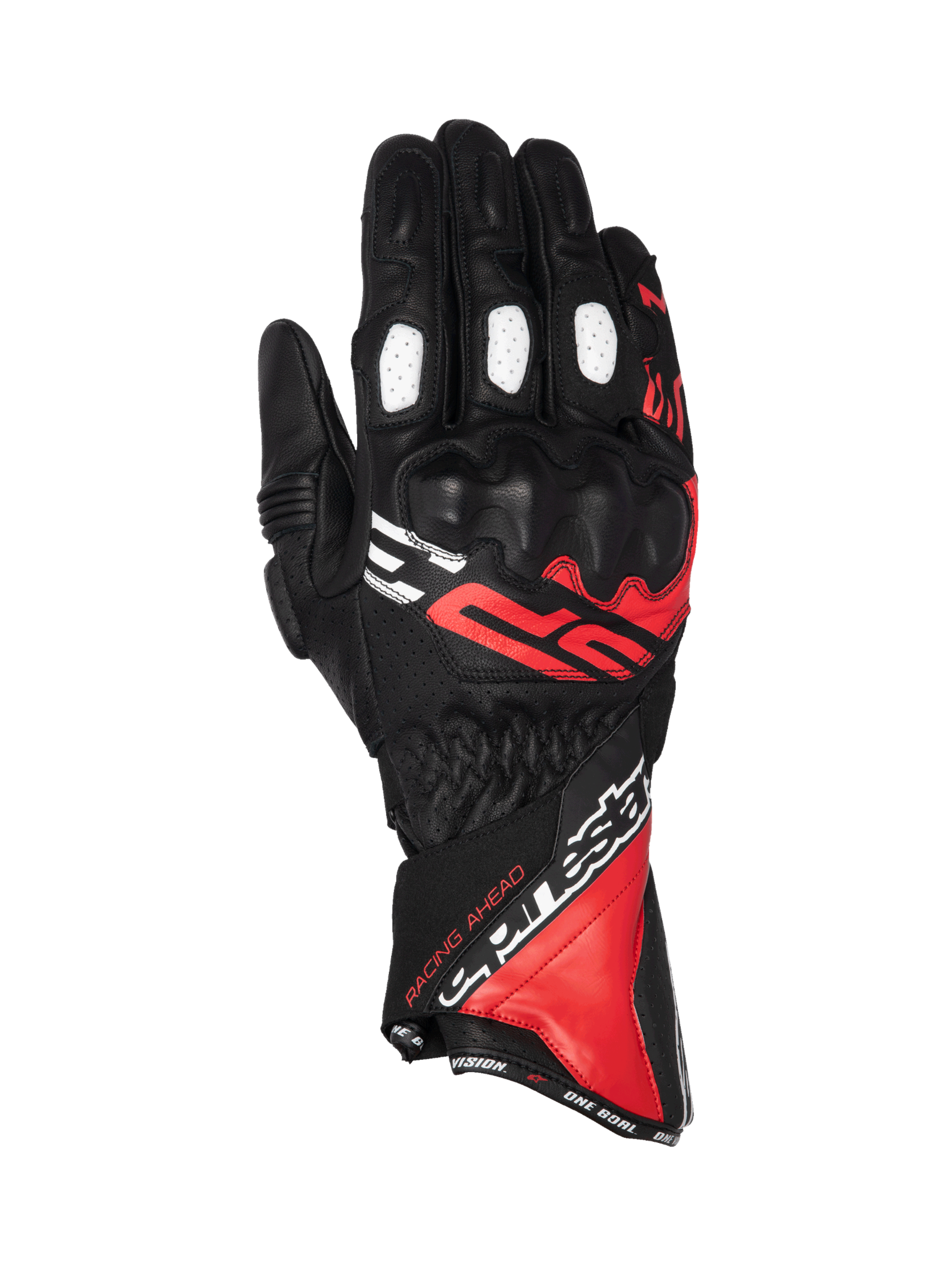 Alpinestars guanti SP-3, guanti da moto racing da uomo in pelle, nero, rosso e bianco, con protezione nocche certificata CE.