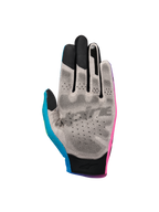 Alpinestars Sim Gloves Graphic 2, guanti da SIM racing, rosa, ciano e nero, vista del palmo in tessuto Nanofront grigio con motivo grip 3D nero, punte delle dita compatibili con touchscreen, progettati per il racing virtuale