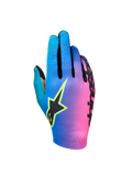 Alpinestars Sim Gloves Graphic 2, guanti da SIM racing, sfumatura ciano, viola e rosa, logo a stella nero con profilo giallo fluo, dorso traforato per la ventilazione, attrezzatura da gaming leggera ad alte prestazioni