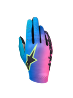Alpinestars Sim Gloves Graphic 2, guanti da SIM racing, sfumatura ciano, viola e rosa, logo a stella nero con profilo giallo fluo, dorso traforato per la ventilazione, attrezzatura da gaming leggera ad alte prestazioni