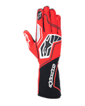 Guanti Alpinestars Tech-1 KX V4, guanti da karting, rosso e nero con dettagli bianchi, costruzione in mesh traspirante, grande logo a stella sul dorso, polsino lungo con scritta Alpinestars, attrezzatura professionale per motorsport