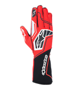 Guanti Alpinestars Tech-1 KX V4, guanti da karting, rosso e nero con dettagli bianchi, costruzione in mesh traspirante, grande logo a stella sul dorso, polsino lungo con scritta Alpinestars, attrezzatura professionale per motorsport