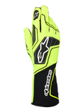 Alpinestars Tech-1 KX V4 Gloves, guanti da karting, giallo fluo e nero, vista posteriore con costruzione in rete traspirante a doppio strato, logo Astar prominente sul dorso e marchio Alpinestars sul polsino a coste esteso, design ergonomico ad alte prestazioni.