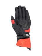 Alpinestars Guanti Honda GP Pro R3, guanti da moto racing con polsino lungo, nero e rosso brillante, palmo in pelle di canguro, certificati CE
