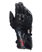 Alpinestars GP Pro R4 Gloves, guanti da moto racing neri, con protezioni DFS per nocche e polsini, struttura in pelle premium con branding rosso e bianco, protezione per la pista ad alte prestazioni