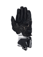 Alpinestars Guanti GP Pro R4, guanti da moto racing da uomo, neri e bianchi, vista palmo in pelle di canguro e protezione DFS