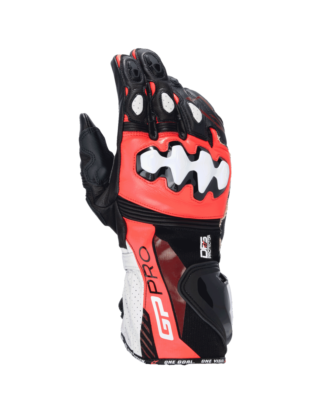 Alpinestars Guanti GP Pro R4, guanti da moto racing da uomo, neri, rosso fluo e bianchi, in pelle con protezione nocche DFS, certificati CE