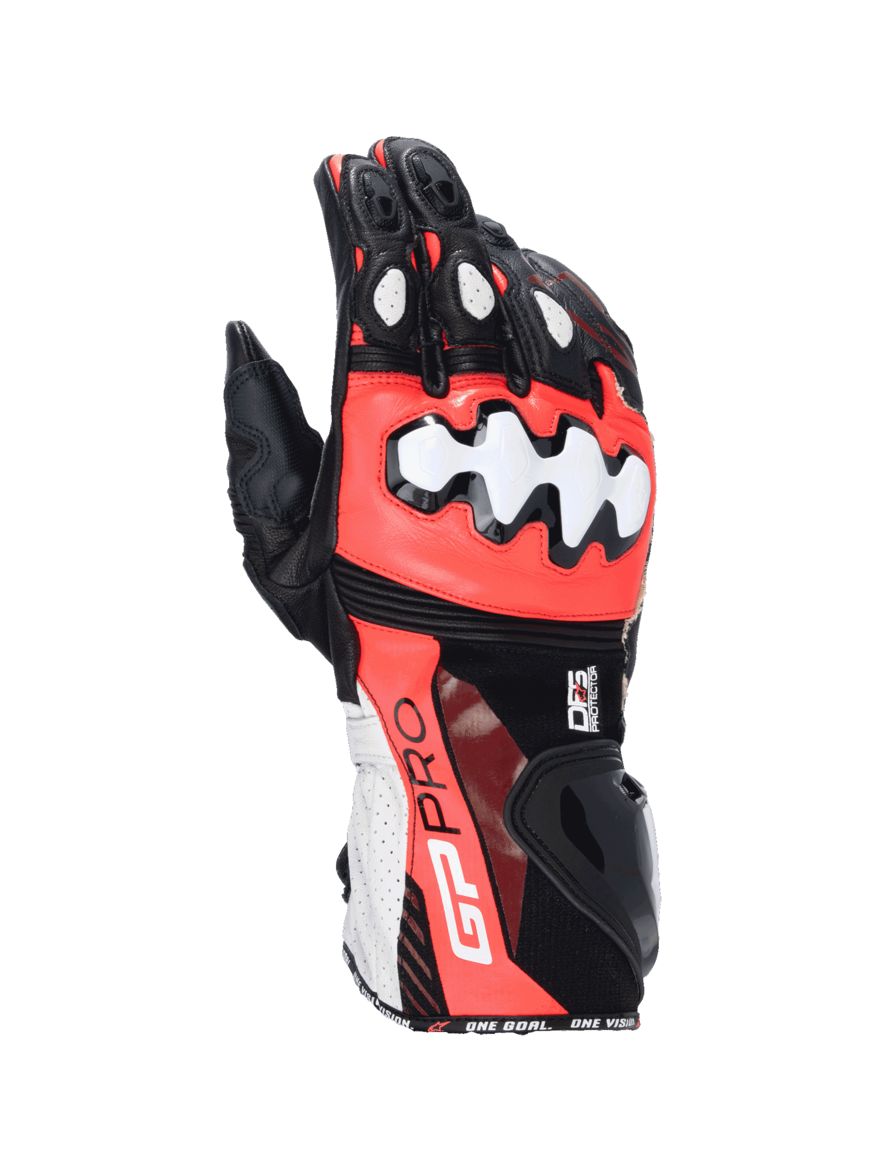Alpinestars Guanti GP Pro R4, guanti da moto racing da uomo, neri, rosso fluo e bianchi, in pelle con protezione nocche DFS, certificati CE