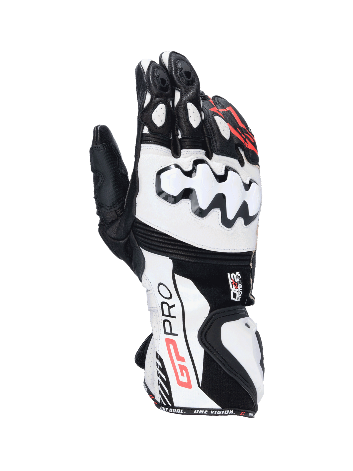 Alpinestars Guanti GP Pro R4, guanti da moto racing da uomo, neri e bianchi, in pelle con protezione nocche DFS e polsino lungo, ideali per la pista.
