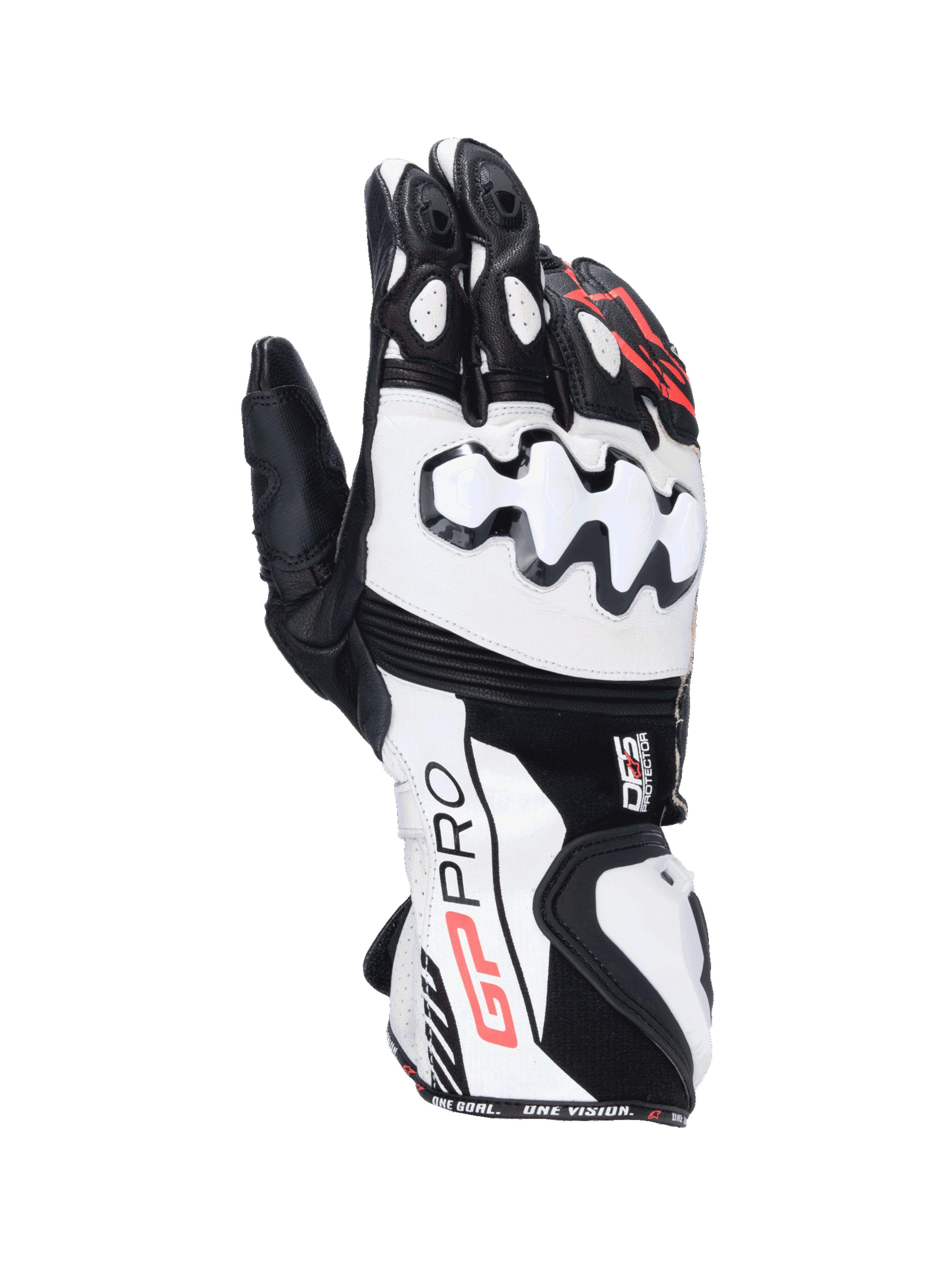 Alpinestars Guanti GP Pro R4, guanti da moto racing da uomo, neri e bianchi, in pelle con protezione nocche DFS e polsino lungo, ideali per la pista.