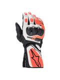 Alpinestars Guanti SP-8 V3, guanti da moto racing da uomo in pelle, nero, bianco e rosso fluo, certificati CE