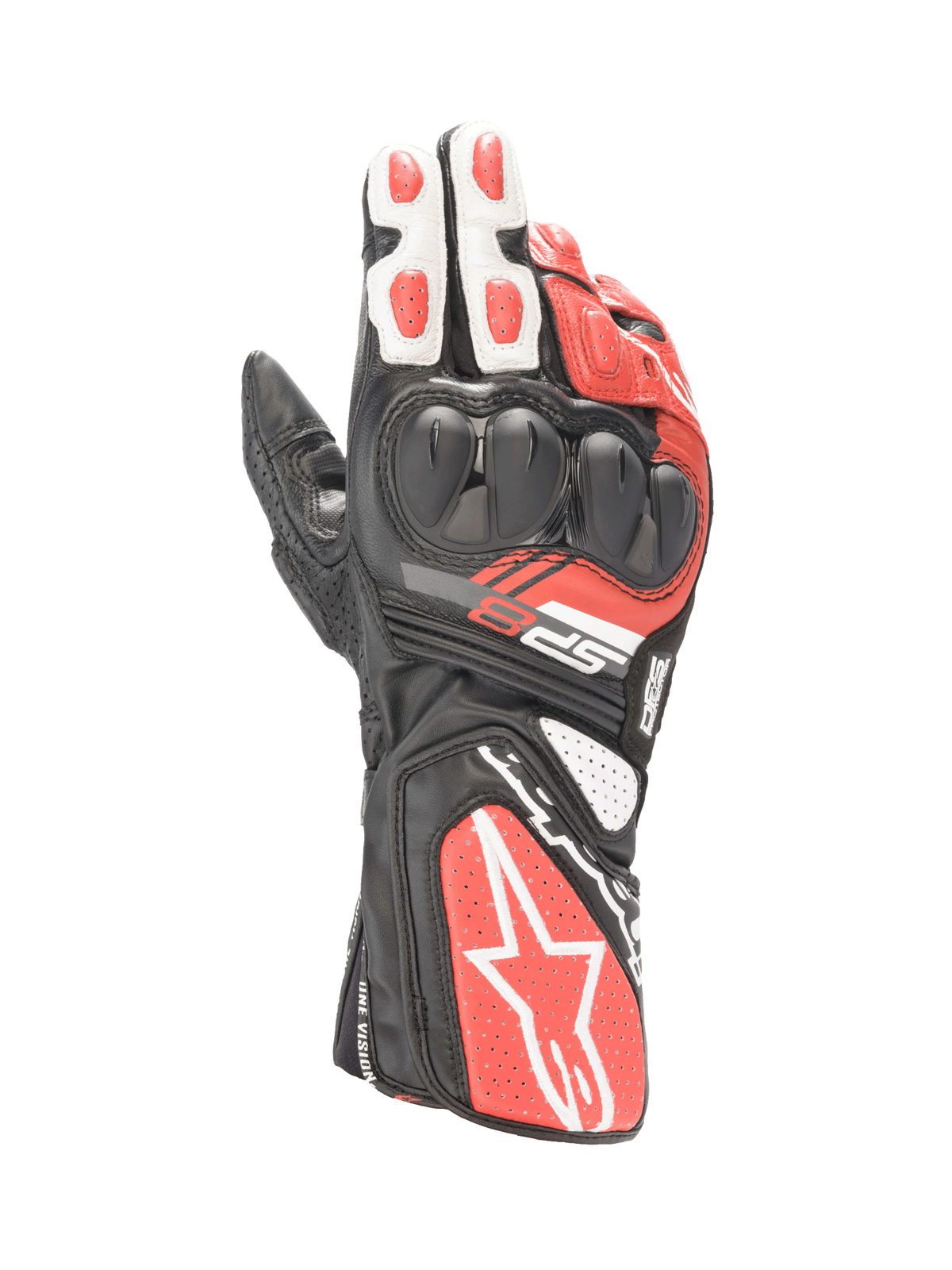 Alpinestars guanti SP-8 V3, guanti da moto racing uomo, neri bianchi e rossi, pelle con protezione nocche a doppia densità.