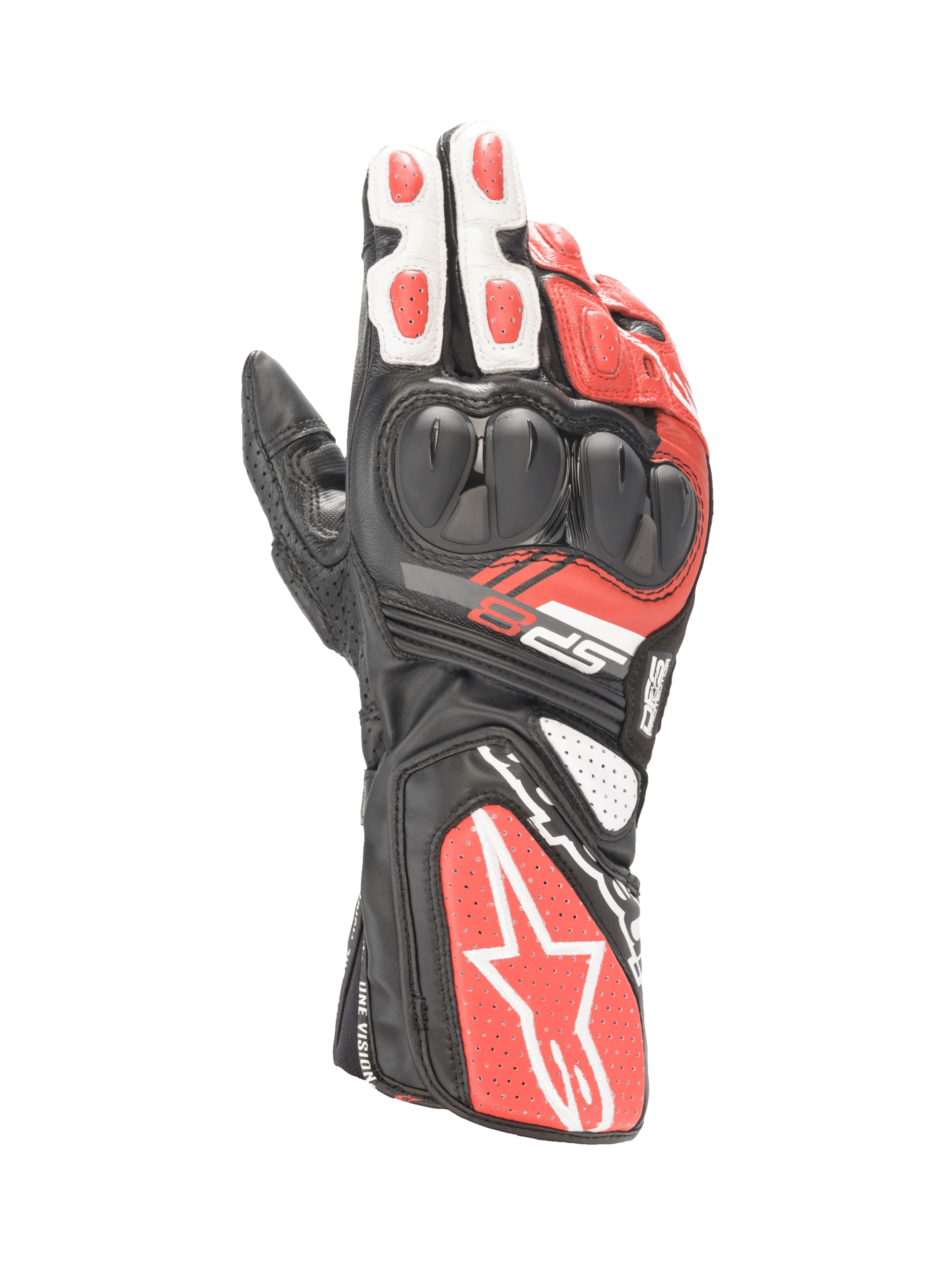 Alpinestars guanti SP-8 V3, guanti da moto racing uomo, neri bianchi e rossi, pelle con protezione nocche a doppia densità.
