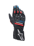 Alpinestars guanti Honda SP-8 V3, guanti da moto sportivi da uomo, neri con dettagli rossi e blu, protezione nocche SP a doppia densità, in pelle, certificati CE.