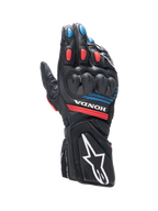 Alpinestars guanti Honda SP-8 V3, guanti da moto sportivi da uomo, neri con dettagli rossi e blu, protezione nocche SP a doppia densità, in pelle, certificati CE.