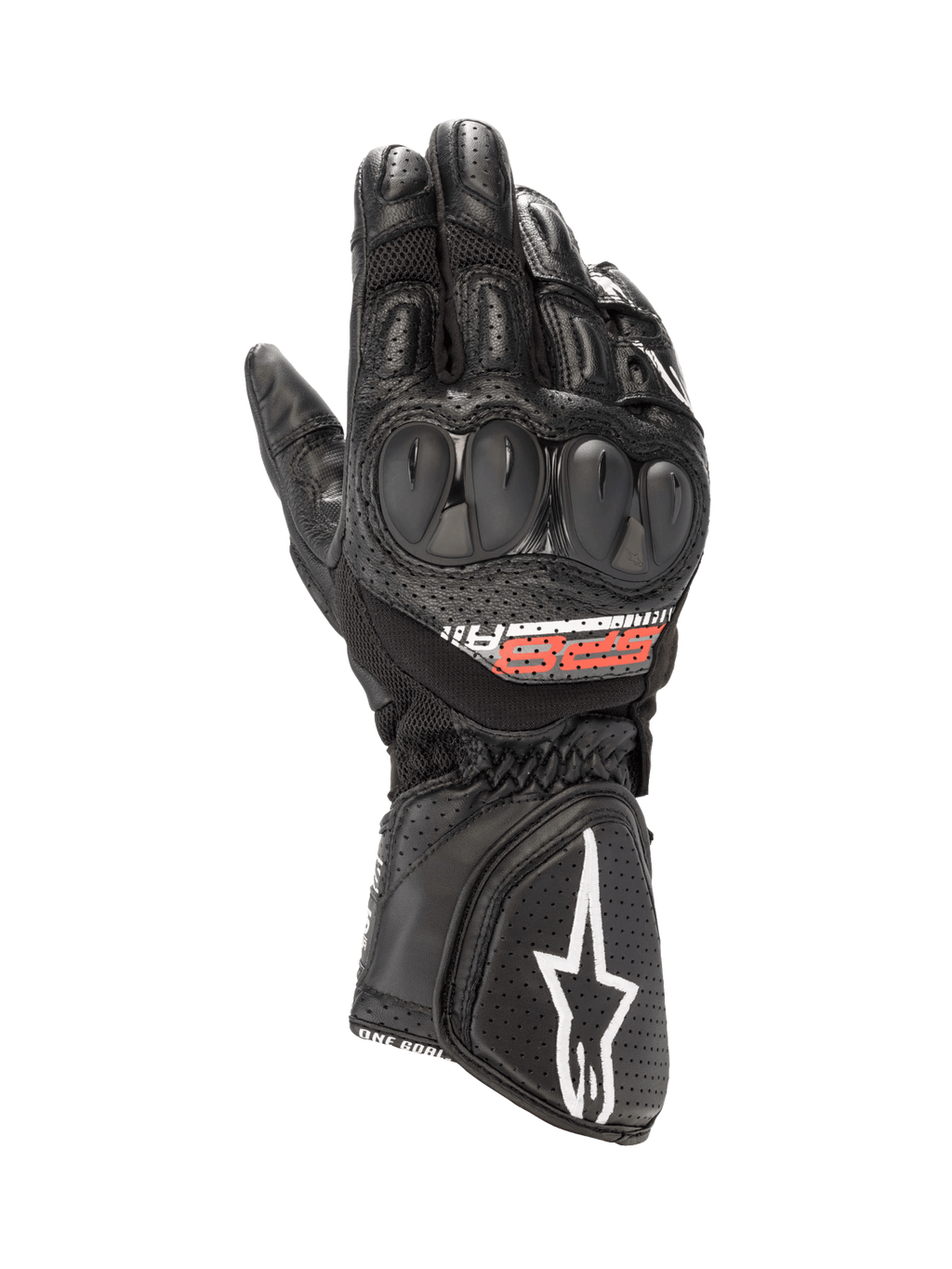 Alpinestars Guanti SP-8 V3 Air, guanti da moto racing da uomo, neri, in pelle traforata e mesh con protezione delle nocche a doppia densità e logo bianco sul polsino.