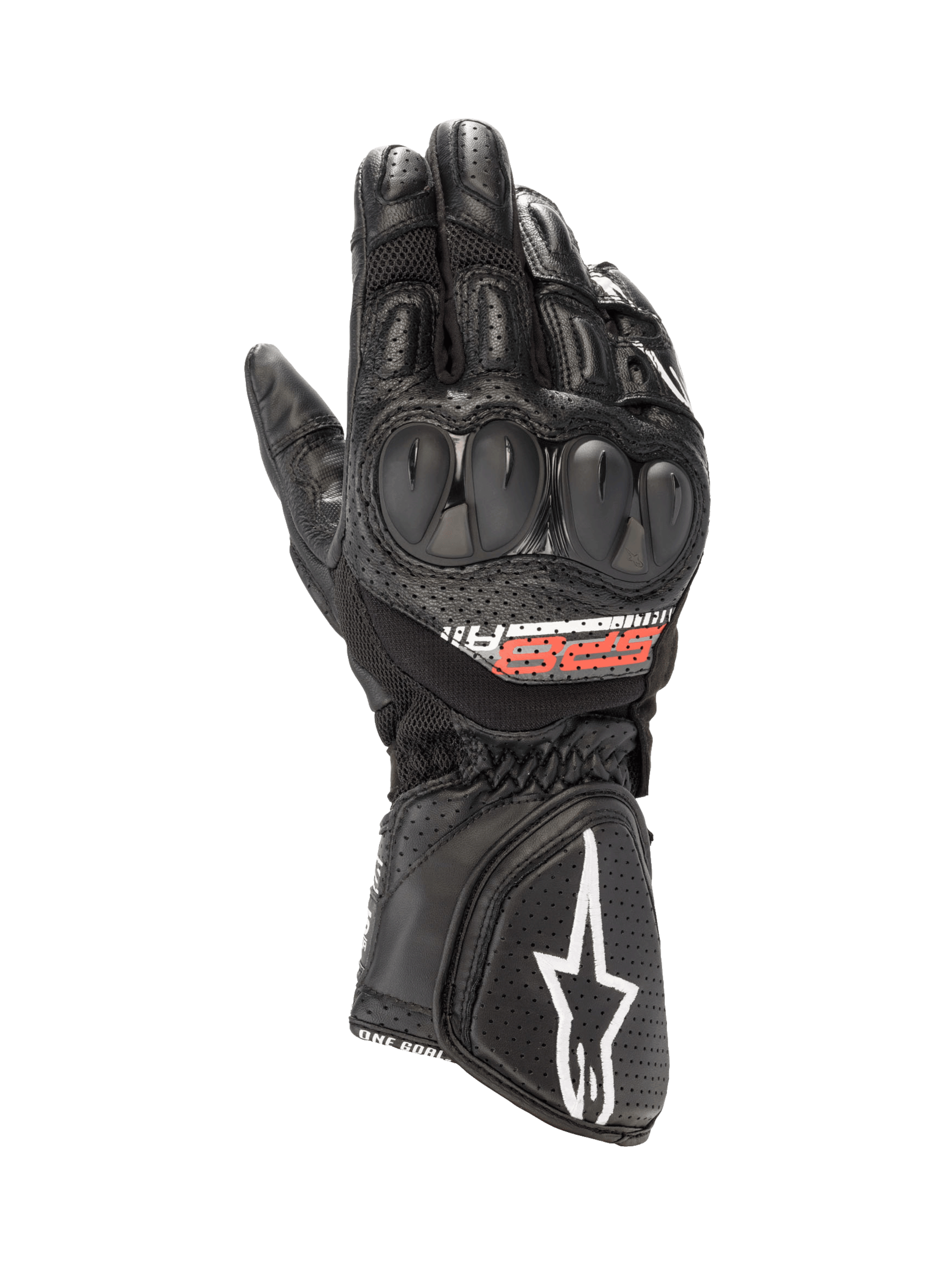 Alpinestars Guanti SP-8 V3 Air, guanti da moto racing da uomo, neri, in pelle traforata e mesh con protezione delle nocche a doppia densità e logo bianco sul polsino.