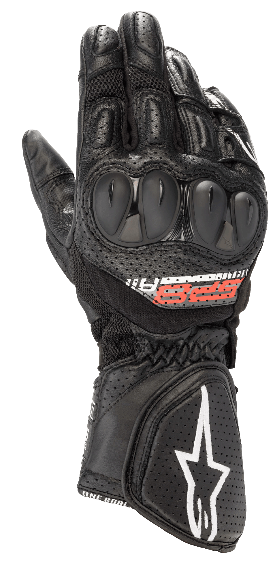 Guanti Alpinestars SP-8 V3 Air, guanti da moto racing, nero con accenti rossi e bianchi, con protezioni rigide sulle nocche, pelle traforata e pannelli in mesh 3D per la ventilazione