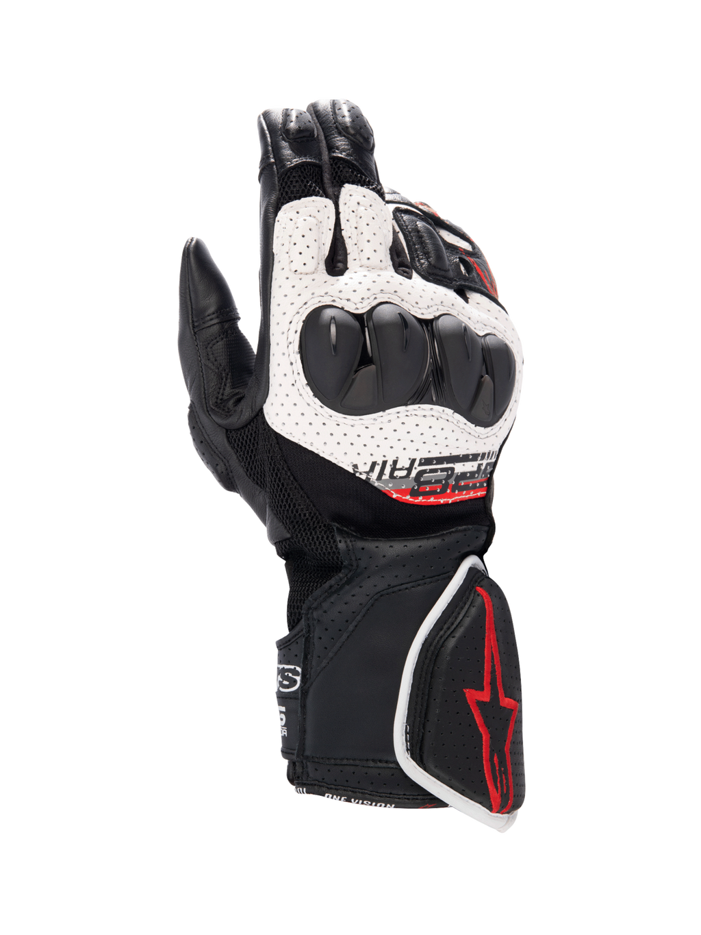 Alpinestars Guanti SP-8 V3 Air, guanti da moto racing da uomo, nero e bianco con inserti rossi e protezione nocche
