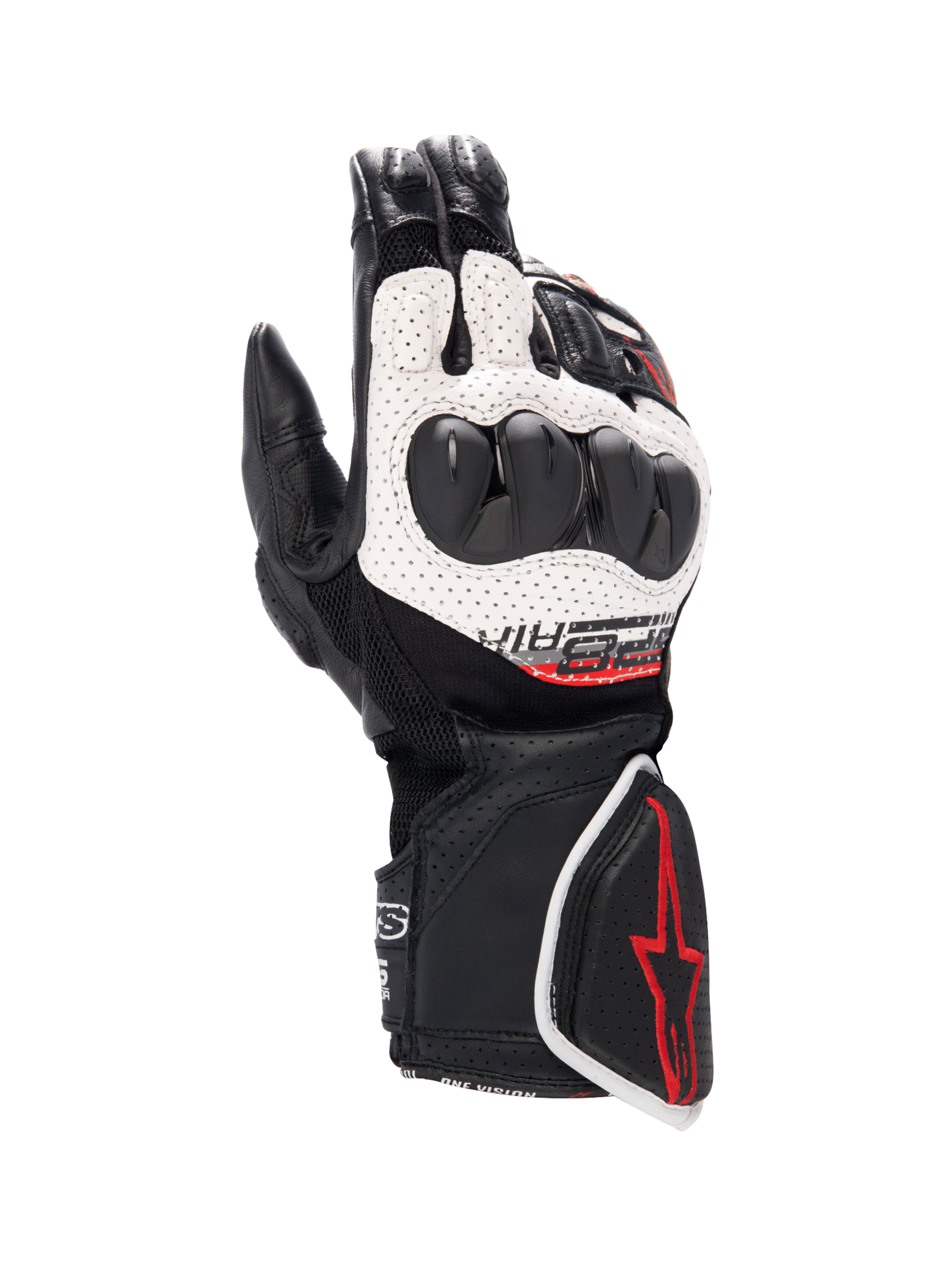 Alpinestars Guanti SP-8 V3 Air, guanti da moto racing da uomo, nero e bianco con inserti rossi e protezione nocche