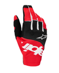 Alpinestars 2025 Techstar Gloves, guanti da motocross, nero e rosso acceso con dettagli bianchi, grande marchio Alpinestars sublimato sul dorso e logo a stella sulle nocche, tessuto elasticizzato resistente per corse fuoristrada