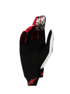 Alpinestars Guanti Techstar 2027, guanti da motocross neri e bianchi con rosso fluo, palmo in pelle scamosciata rinforzata.