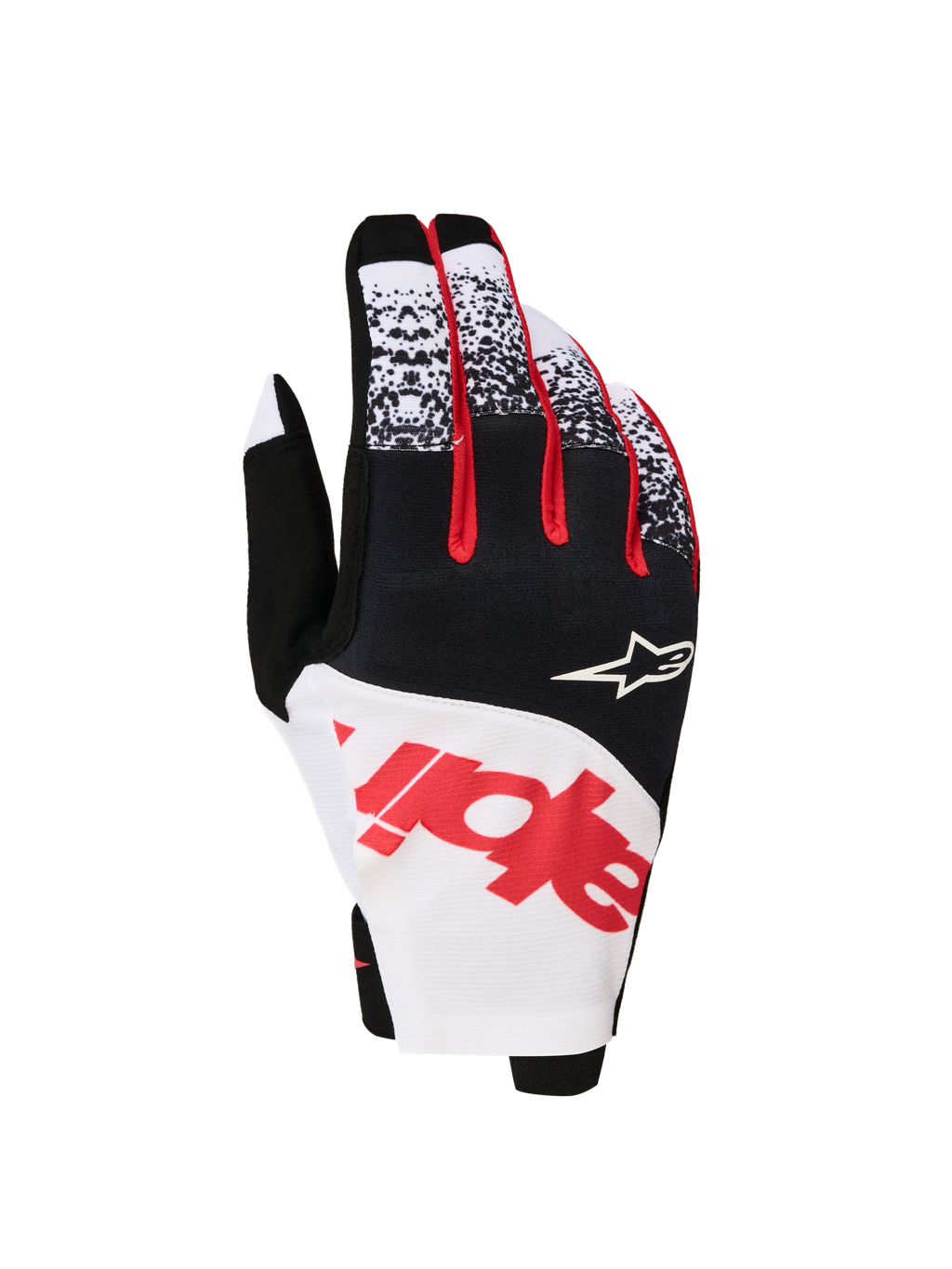 Alpinestars Guanti Techstar 2027, guanti da motocross da uomo, neri, bianchi e rossi fluo, in micro ripstop elasticizzato con nocche termoformate.
