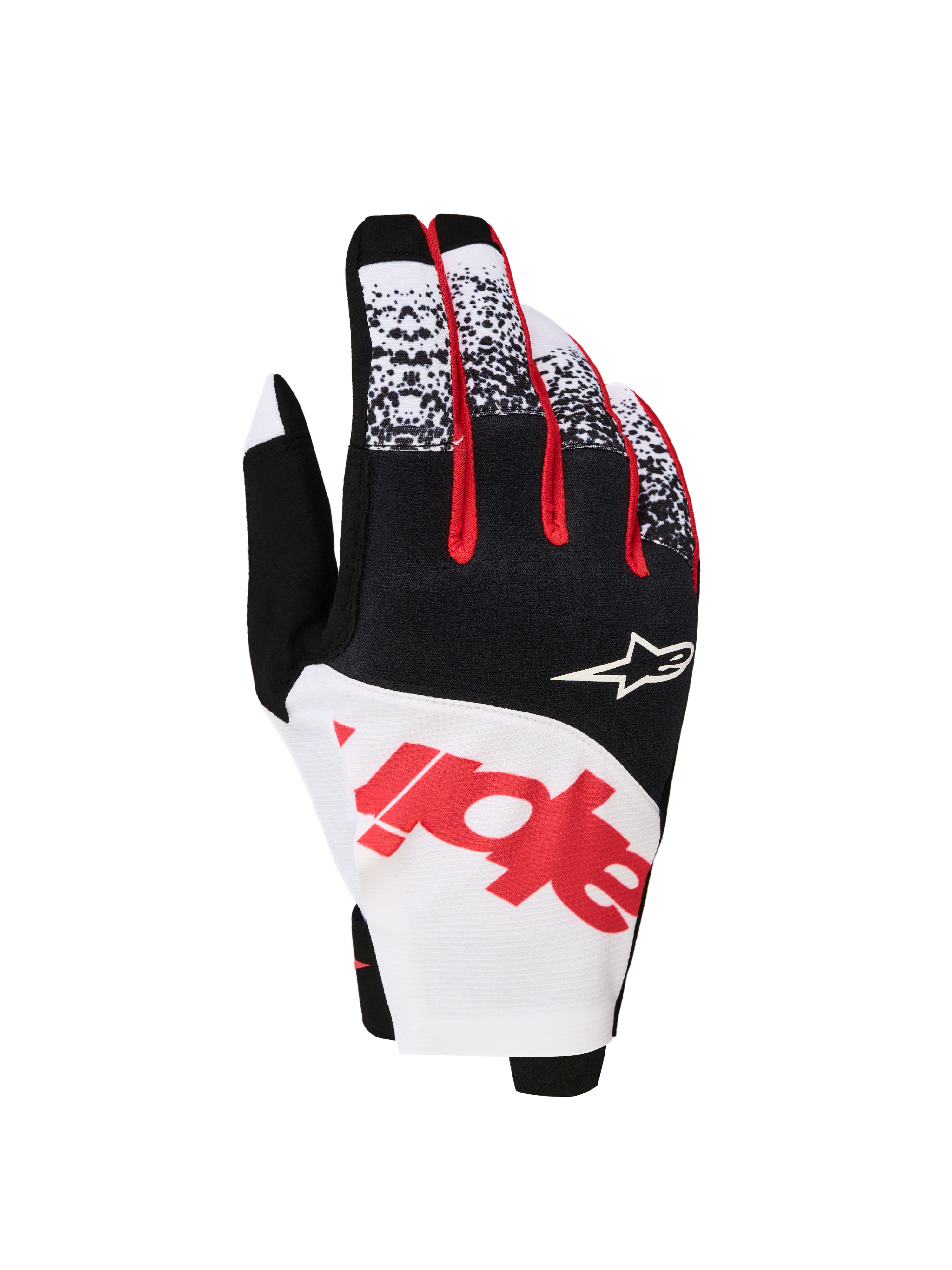Alpinestars Guanti Techstar 2027, guanti da motocross da uomo, neri, bianchi e rossi fluo, in micro ripstop elasticizzato con nocche termoformate.