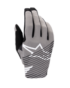 Guanti Alpinestars 2025 Radar Pro, guanti da motocross, grigio e nero, vista del dorso con rete elasticizzata a 4 vie traspirante, logo a stella bianco con strisce diagonali nere, progettati per prestazioni e flusso d'aria