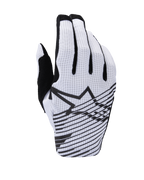 Guanti Alpinestars Radar Pro 2025, guanti da motocross, bianco e nero, vista del dorso con costruzione in mesh traforato, logo Alpinestars a stella nero con linee grafiche orizzontali e dettagli neri sulle dita