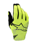 Guanti Alpinestars Radar Pro 2025, guanti da motocross, giallo fluo e nero, dorso in mesh traspirante monostrato, logo con stella nera e strisce diagonali grigie, attrezzatura ad alte prestazioni per corse fuoristrada