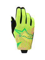 Alpinestars 2026 Radar Pro Gloves, guanti da motocross, giallo verde fluo e rosa fluo, costruzione in mesh a strato singolo con strisce diagonali rosa e logo a stella verde, abbigliamento leggero per gare fuoristrada
