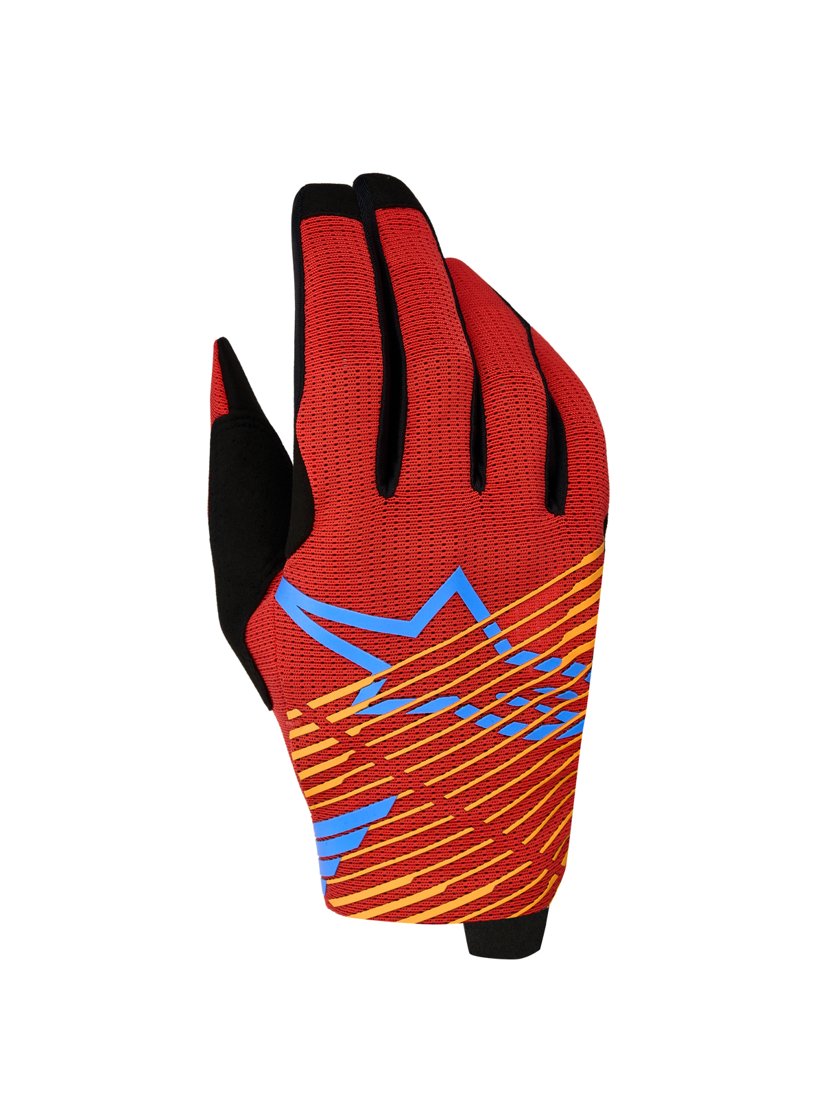 Alpinestars guanti Radar Pro 2027, guanti da motocross rossi e neri con mesh elasticizzata a 4 vie e grafica a stella.