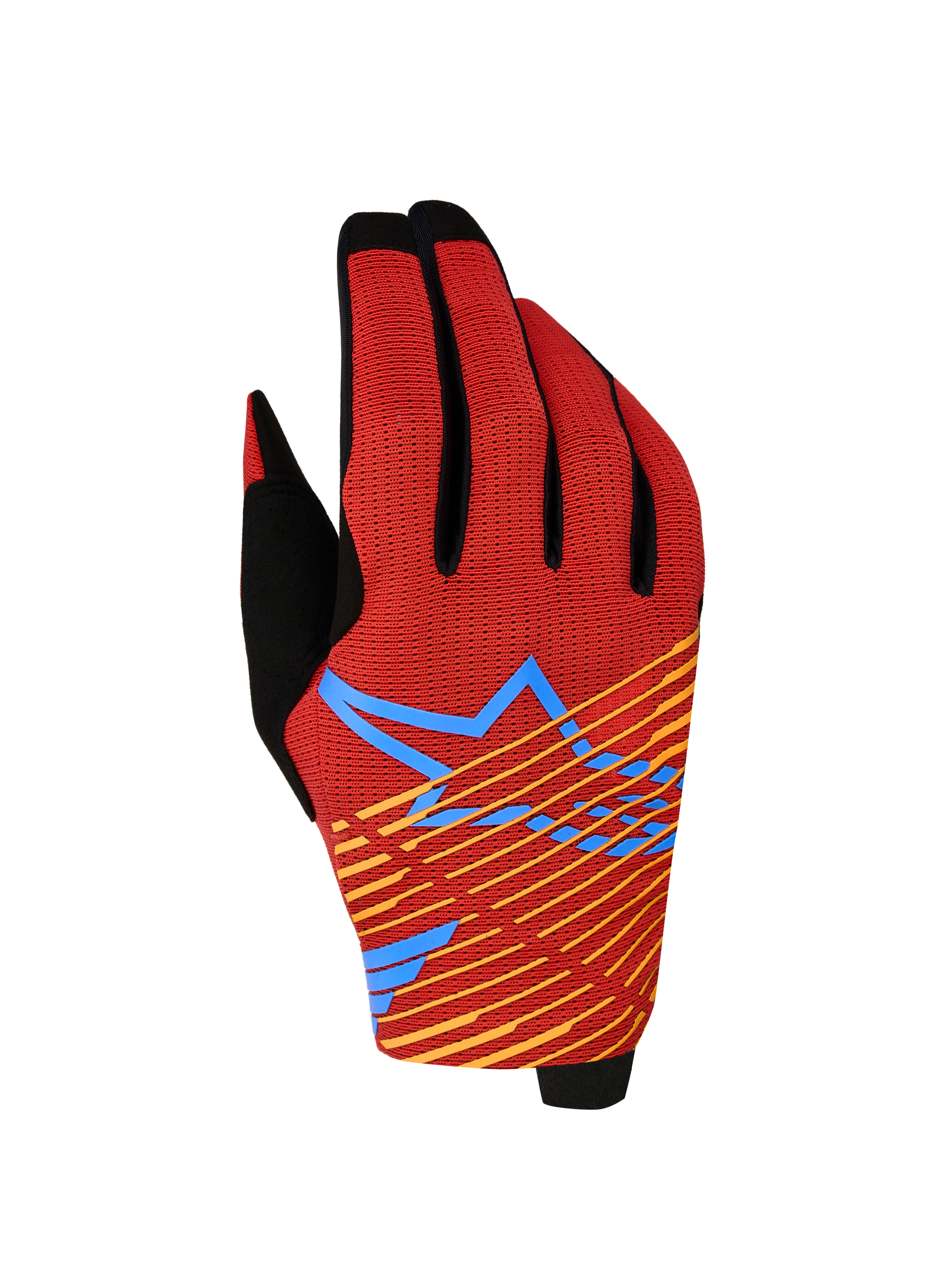 Alpinestars guanti Radar Pro 2027, guanti da motocross rossi e neri con mesh elasticizzata a 4 vie e grafica a stella.