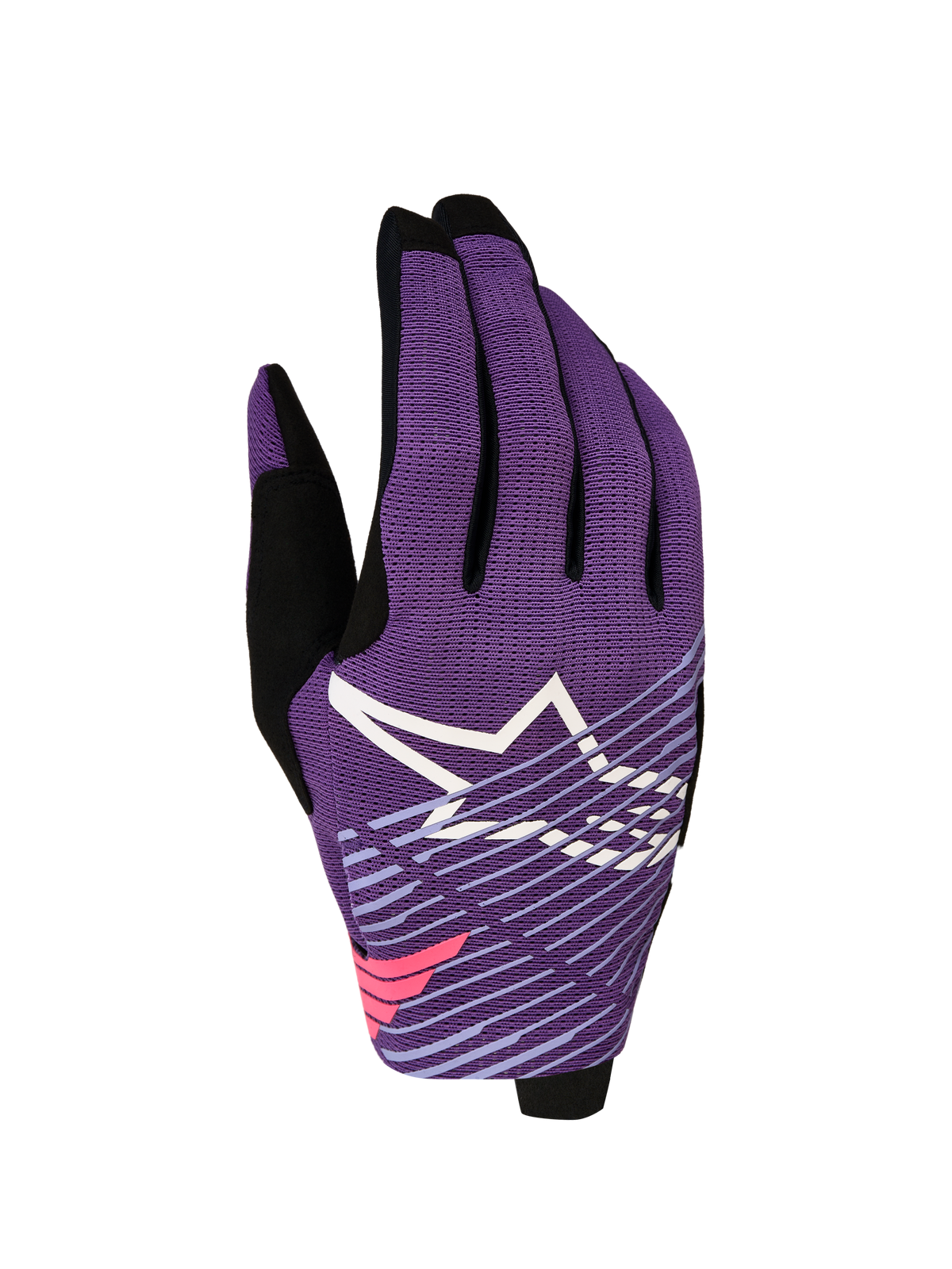 Alpinestars Guanti Radar Pro 2027, guanti da motocross da uomo, viola e nero, mesh elasticizzata con logo a stella e grafica lineare, guanti leggeri per fuoristrada.