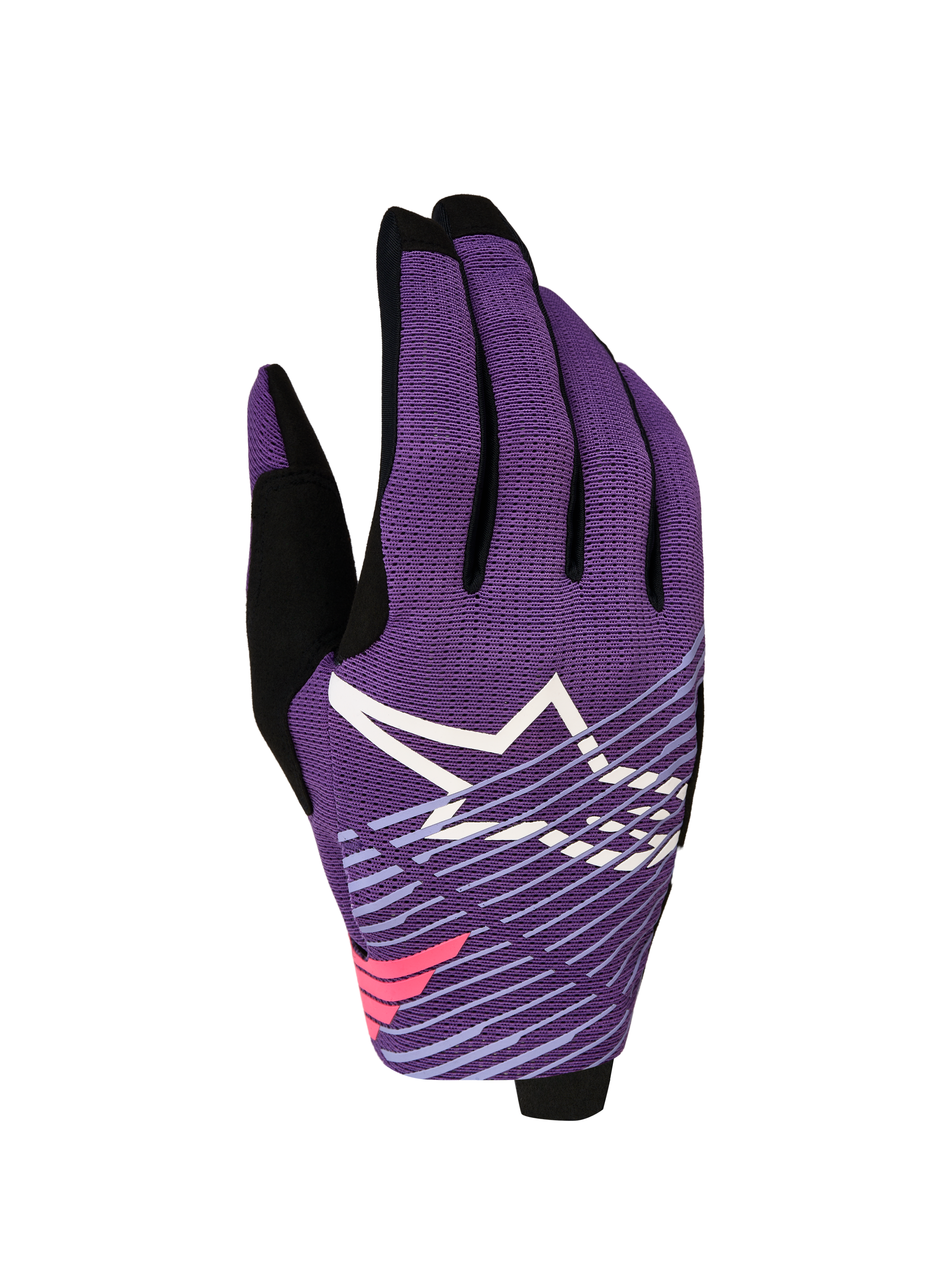 Alpinestars Guanti Radar Pro 2027, guanti da motocross da uomo, viola e nero, mesh elasticizzata con logo a stella e grafica lineare, guanti leggeri per fuoristrada.