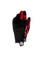 Guanti Alpinestars Pro-Dura 2026, guanti da motocross ed enduro, rosso acceso e nero, vista lato palmo in scamosciata sintetica nera, scritta bianca 'ONE GOAL. ONE VISION' sul lato e motivi a nido d'ape rossi sulle punte delle dita