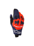 Alpinestars 2026 Pro-Dura Gloves, guanti da motocross ed enduro, blu scuro e arancione acceso con accenti bianchi, protezione per le nocche in TPR in due pezzi, logo Alpinestars sul dorso e costruzione multi-pannello flessibile