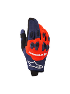 Alpinestars 2026 Pro-Dura Gloves, guanti da motocross ed enduro, blu scuro e arancione acceso con accenti bianchi, protezione per le nocche in TPR in due pezzi, logo Alpinestars sul dorso e costruzione multi-pannello flessibile