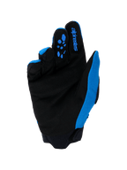Guanti Alpinestars Full Bore V2, guanti da motocross, blu UCLA e nero, vista del palmo in pelle scamosciata sintetica rinforzata, inserti in silicone blu sulle dita, logo Alpinestars e polsino in neoprene resistente