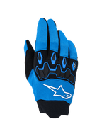 Alpinestars Full Bore V2 Gloves, guanti da motocross, blu e nero, con logo bianco e protezione nocche in TPR nero su dorso in tessuto elastico traspirante, progettati per gare off-road ad alte prestazioni