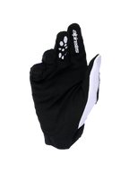 Alpinestars Full Bore V2 Gloves, guanti da motocross, grigio chiaro e nero, vista del palmo con pelle scamosciata sintetica rinforzata e grip in silicone sulle dita, mesh bianca traspirante sul lato del pollice e logo Alpinestars sull'indice.