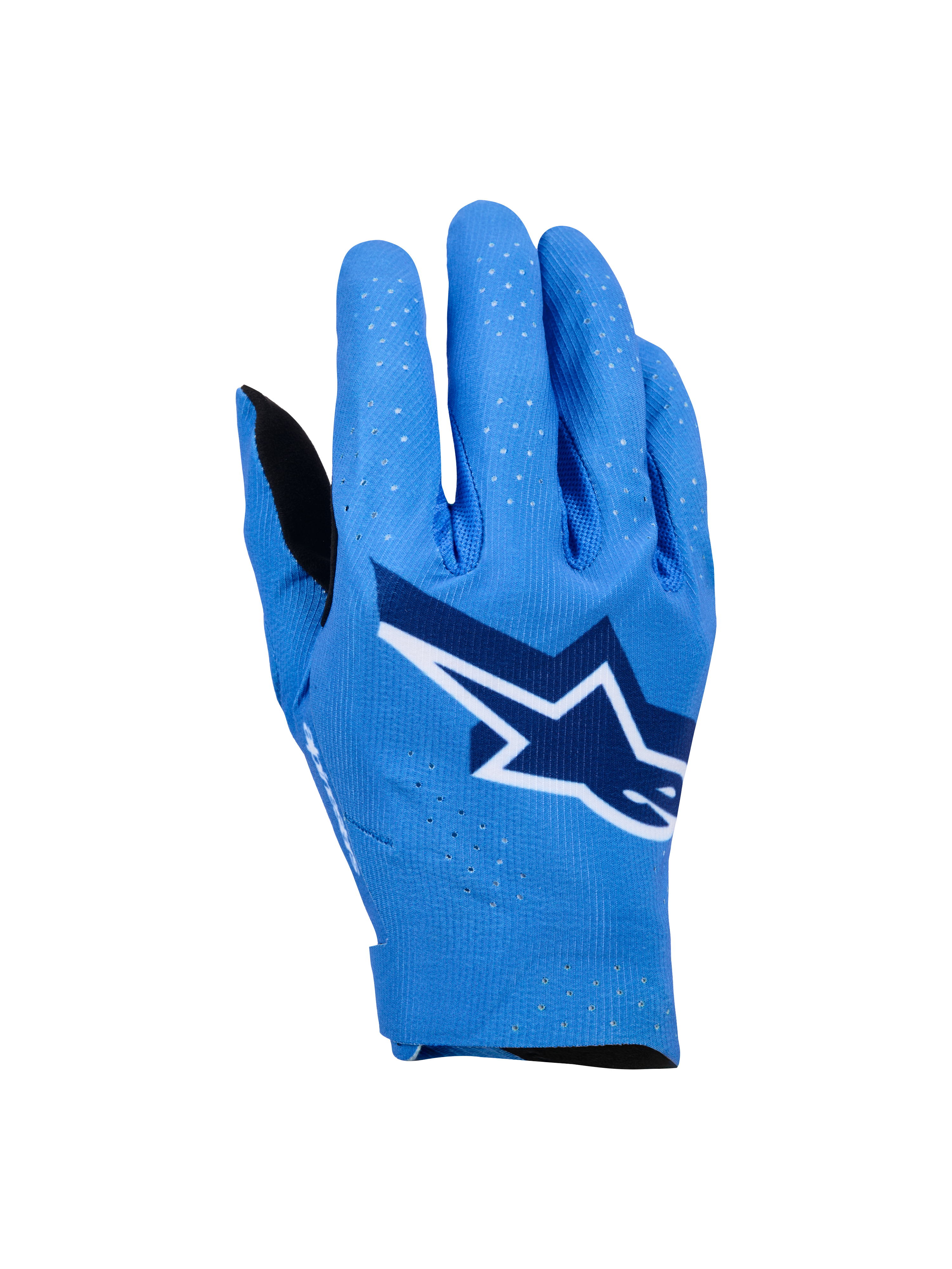 Alpinestars Supertech MX Gloves, guanti da motocross racing, blu Ucla con dettagli blu scuro e bianchi, con grande logo a stella sul dorso, perforazioni laser per la traspirabilità e design ergonomico senza cuciture per il fuoristrada