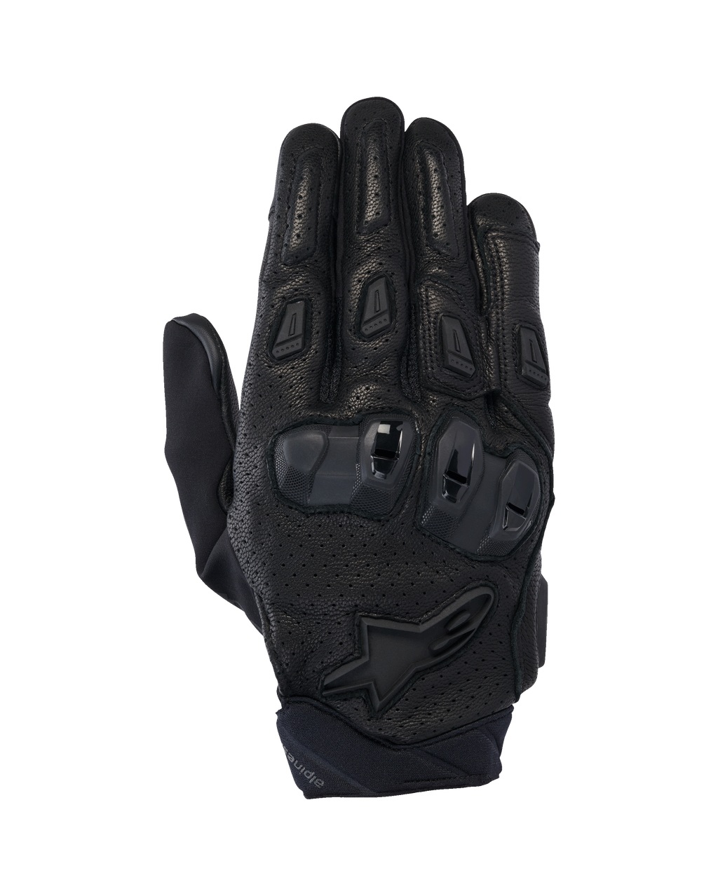 Alpinestars SP X 7 Gloves, guanti da moto stradali a polsino corto, colore nero, pelle traforata per la ventilazione, protezione nocche in TPU a doppia densità, logo Alpinestars sul polso e slider ergonomici sulle dita