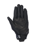 Guanti Alpinestars SP X 7, vista del palmo, nero, guanti sportivi da moto a polsino corto caratterizzati da una struttura in pelle traforata, rinforzi sul palmo e uno slider in TPR con logo Astars bianco sul cinturino del polso