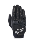 Alpinestars SP X 7, guanti da moto sportivi corti, nero e bianco, con costruzione in pelle traforata, protezione nocche in TPU a doppia densità e logo a stella Alpinestars bianco, progettati per la guida sportiva su strada